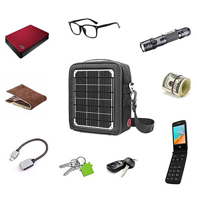 WUSH Bag image: wallet, hard drive, phone, money, flashlight, keys