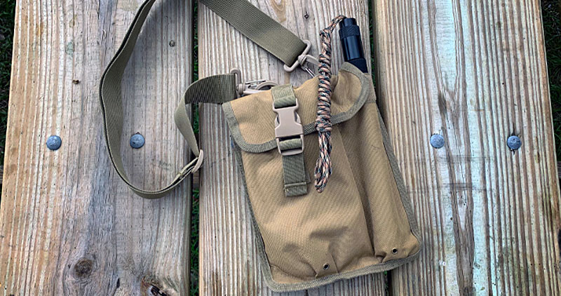 FiveJoy Military Folding Shovel Multitool in the carry pouch