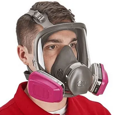3M Safety 6000 Full Face Respirators worn by a man in a red shirt