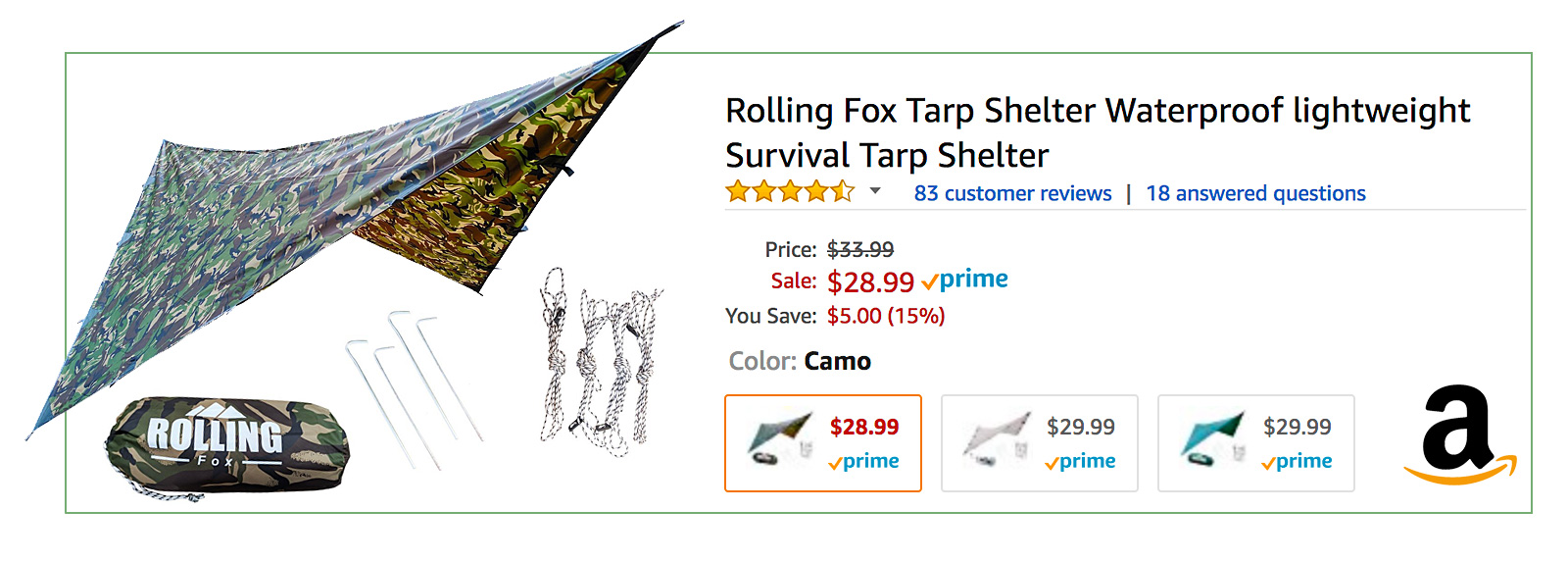 Rolling Fox Tarp Shelter buy now box