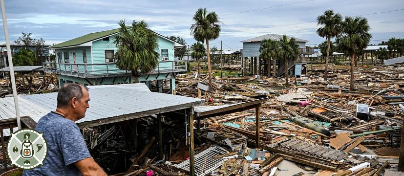David Hester inspects damages of his house after Hurricane Helene made landfall in Horseshoe Beach, Florida, on September 28, 2024. Chandan Khanna/AFP via Getty Images