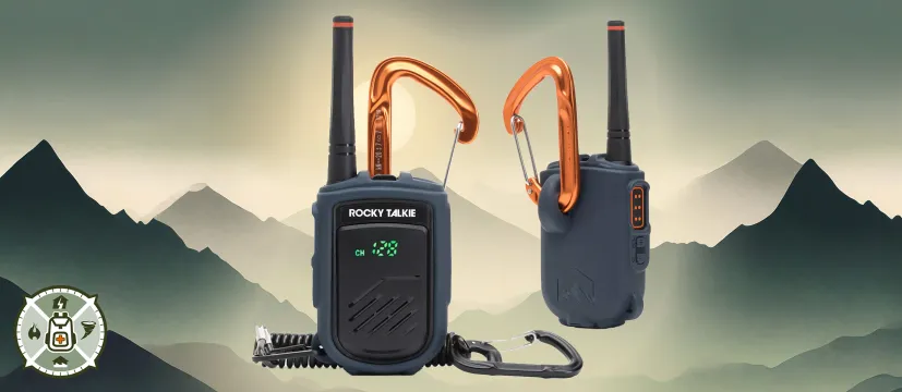 Rockie Talkie Mountain Radios superimposed over an image of the mountains