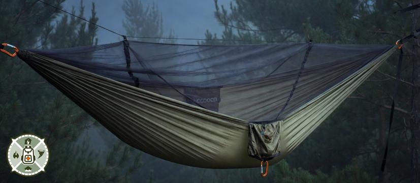 COCOON Ultralight Mosquito Net Hammock with bug net in a misty pine forest — bug out sleep system review by Mr.BOBB